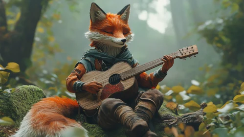 Fox Playing Guitar in Forest