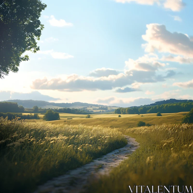 Tranquil Path Through Summer Field AI Image