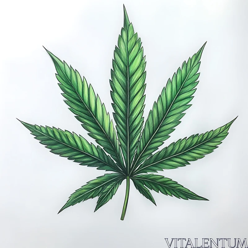 AI ART Green Cannabis Leaf on White Background