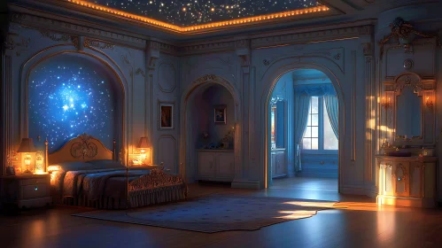 Luxury Bedroom with Starry Night