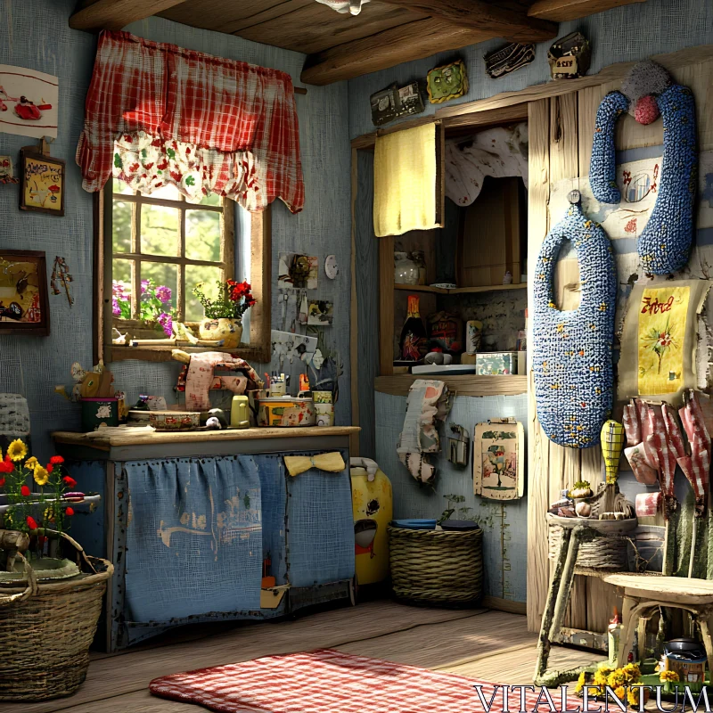 Cozy Cottage Interior with Vintage Decor AI Image