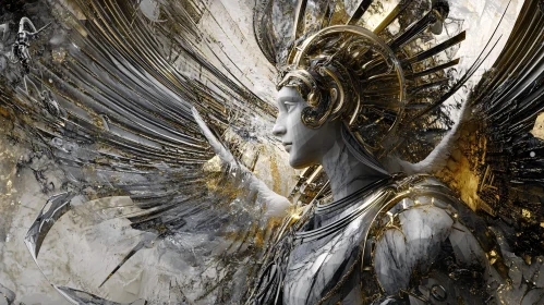 Marble Angel Sculpture with Gold Details