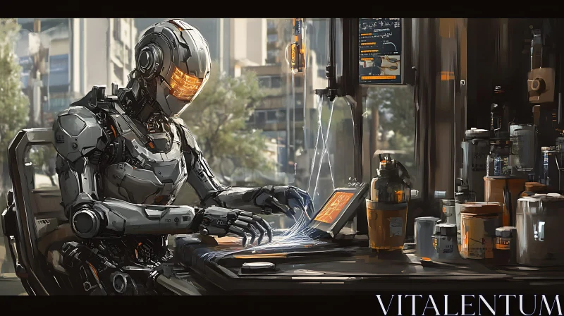 Cyborg Engaged in Technological Tasks AI Image