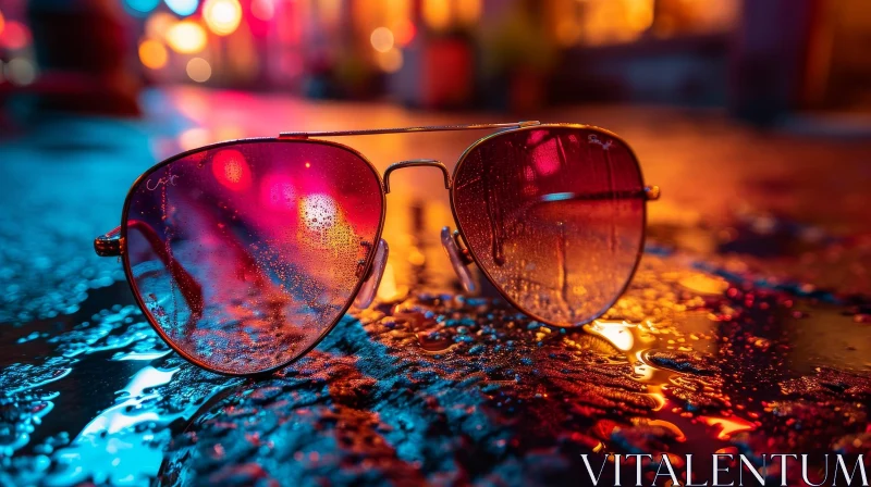 Aviator Sunglasses Reflection on Wet Surface | Abstract Art AI Image