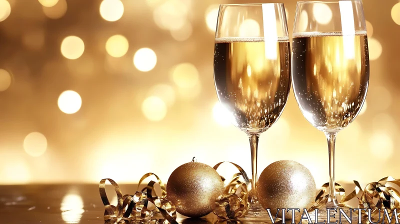 Festive Champagne Toast with Golden Decor AI Image