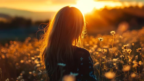 Woman in Field at Sunset