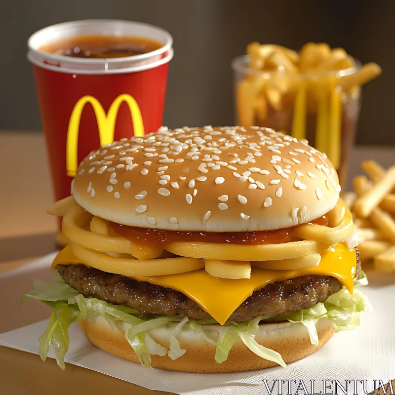 Tasty Cheeseburger Meal AI Image