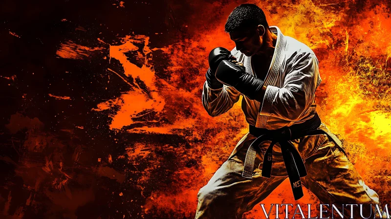 Karate Fighter in Fiery Combat AI Image