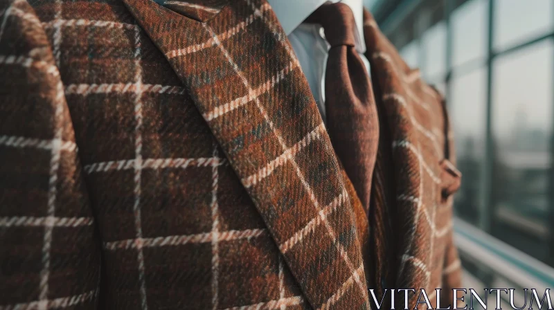 Brown Tweed Suit Jacket with Check Pattern AI Image