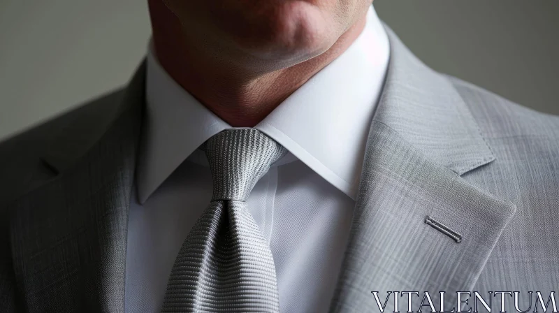 Close-up Photo of a Man's Torso with White Shirt and Gray Suit Jacket AI Image