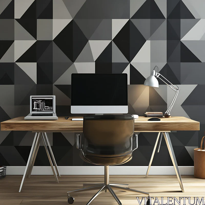 AI ART Contemporary Office Setup with Geometric Backdrop