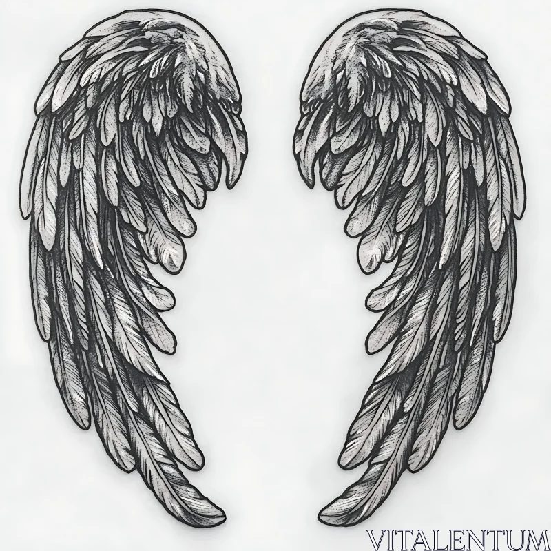 Monochrome Feathered Wings Illustration AI Image