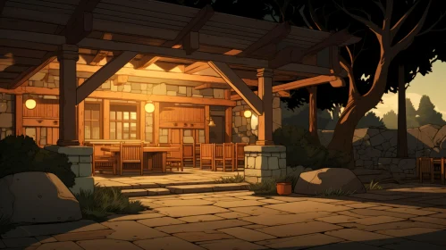 Earthy Anime-Style Outdoor Pub - A Quintessential Cabincore Experience