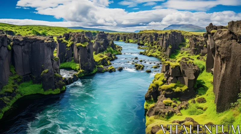 Emerald and Azure River Reykjavk: A Vibrant Fantasy Landscape in Iceland AI Image