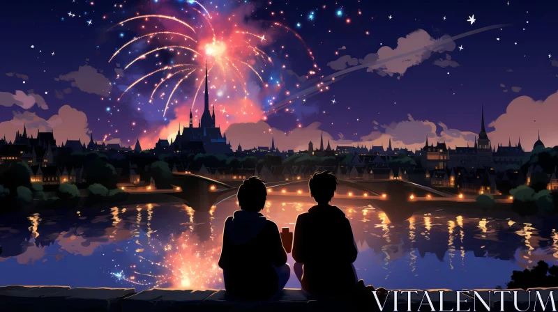 Enchanting Anime-style Firework Night AI Image