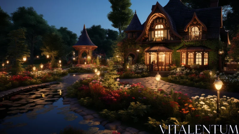 Enchanting Candlelit House at Night - Fairytale-inspired Architecture AI Image