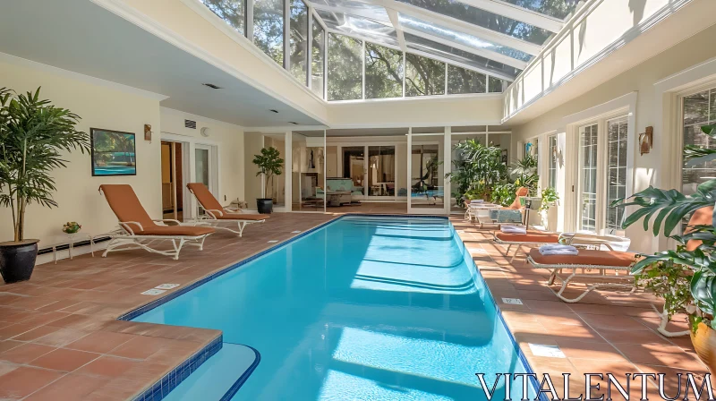 AI ART Tranquil Indoor Pool Retreat with Lounge Area