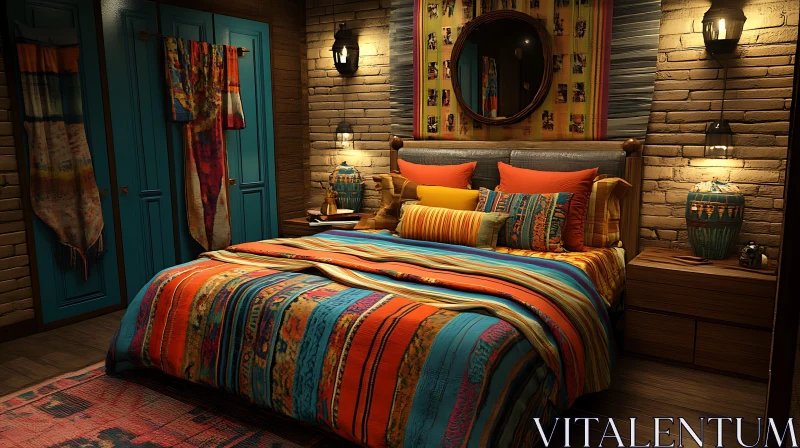 Rustic Bedroom with Bohemian Design AI Image