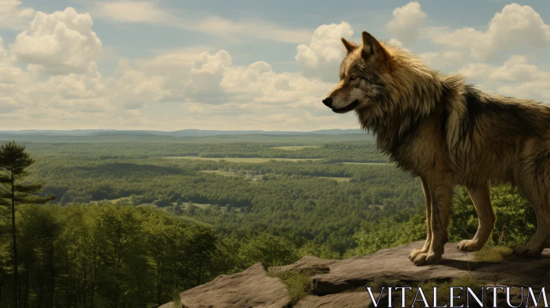 Majestic Wolf Overlooking Lake - Forestpunk Aesthetic AI Image
