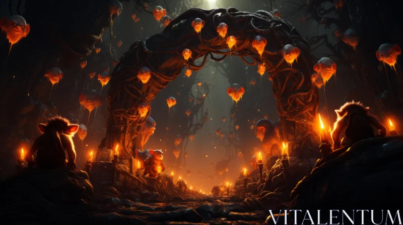 Mystical Mushroomcore Scene with Gothic Elements AI Image