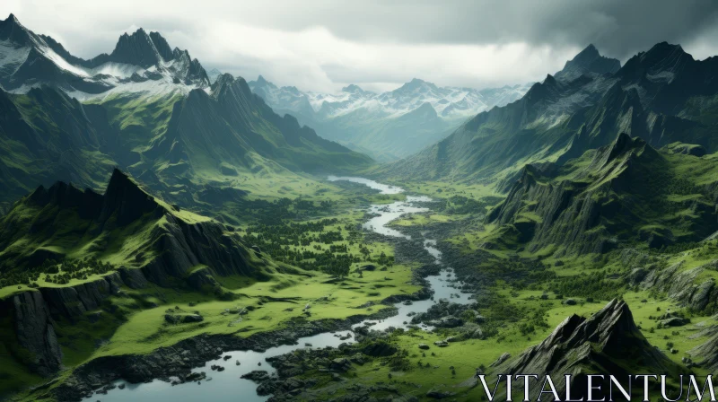 Stunning Aerial View of Mountainous Landscape AI Image