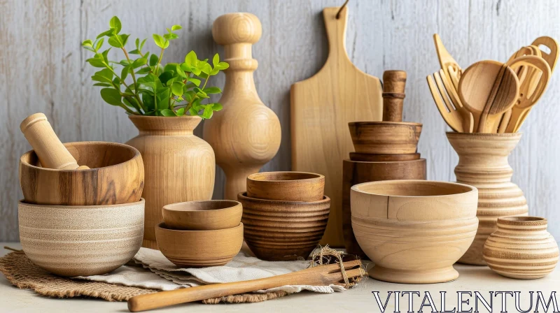 Wooden Kitchen Utensils and Bowls - Cooking Essentials and Home Decor AI Image