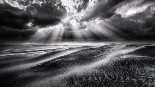 Black and White Sand Dunes with Dramatic Clouds