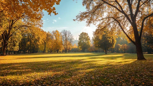 Autumnal Park Scene with Sunlight