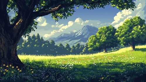 Tranquil Pixelated Nature Scene