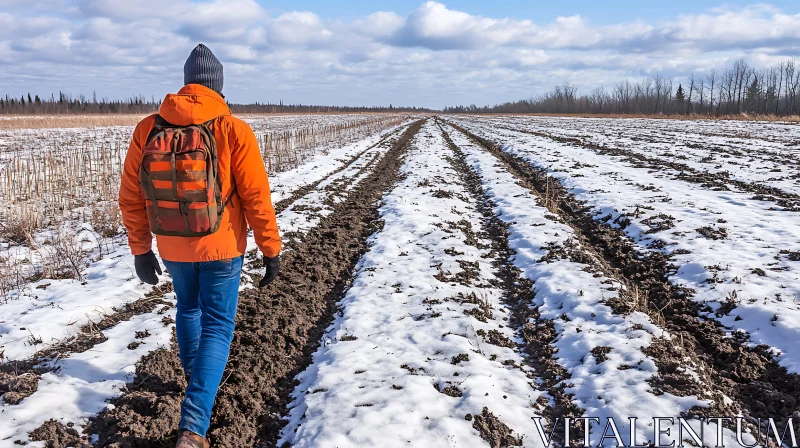 AI ART Man Walking in Snowy Field