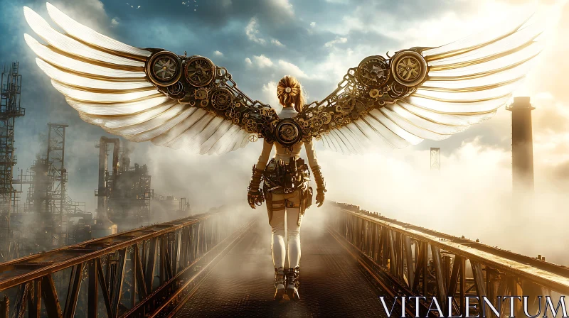 AI ART Mechanical Wings in Industrial Landscape