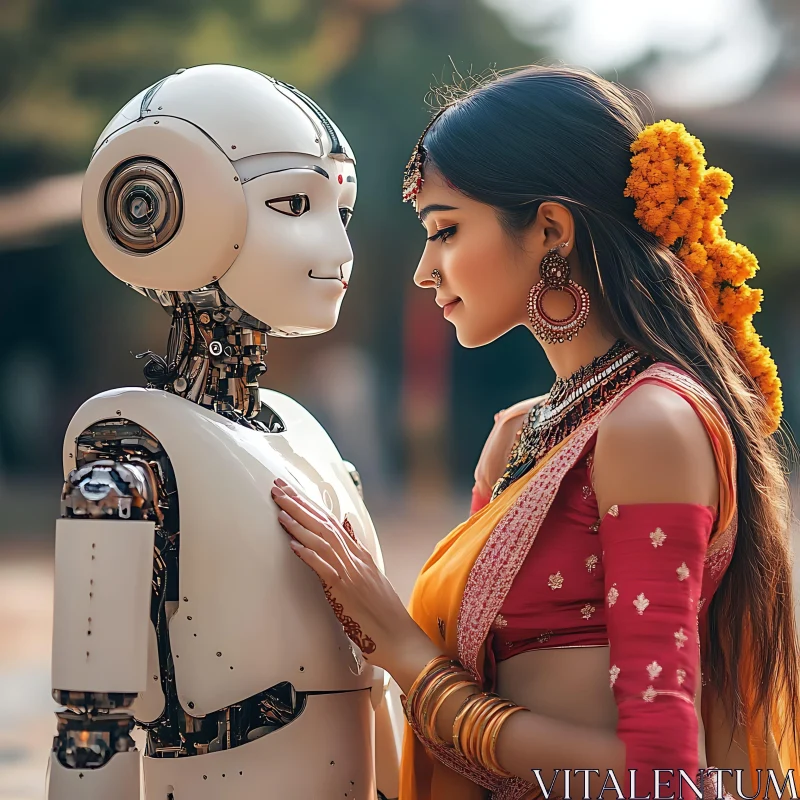 Fusion of Technology and Tradition: Robot and Woman AI Image