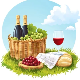 Perfect Picnic with Wine and Fresh Grapes