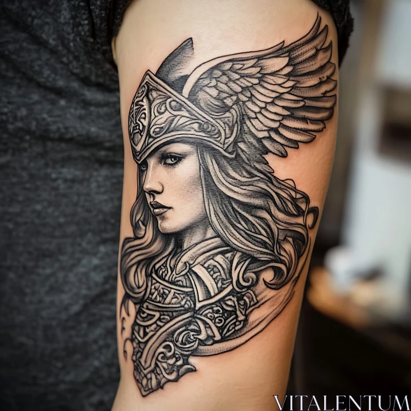 AI ART Valkyrie Tattoo with Winged Helmet and Armor