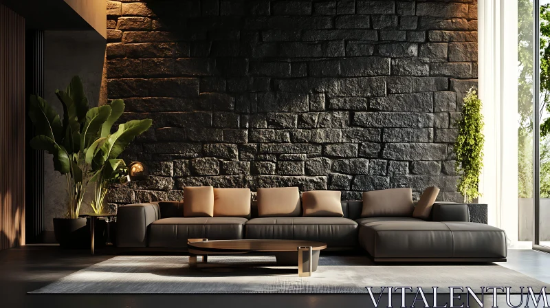 AI ART Modern Interior with Stone Accent Wall