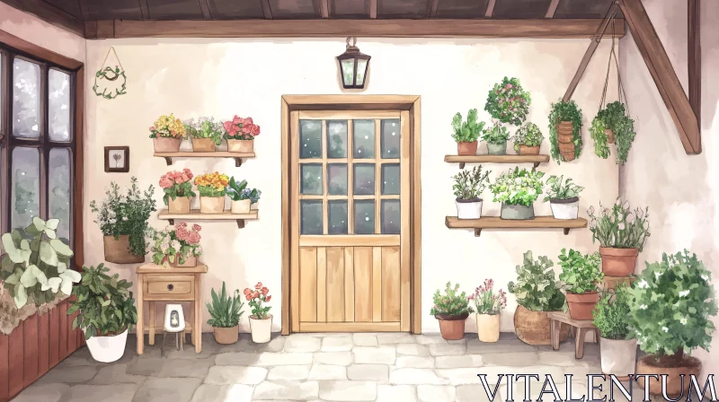 Indoor Garden with Flowerpots AI Image