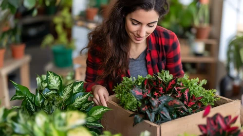 Indoor Gardening with Woman and Plants