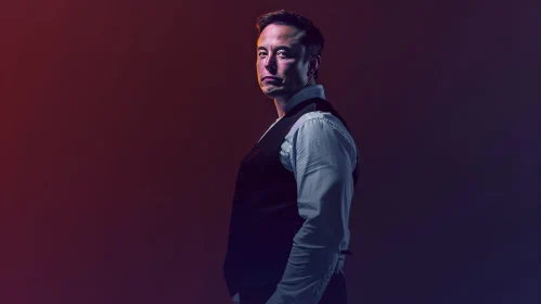 Elon Musk Contemplative Black Vest Side View