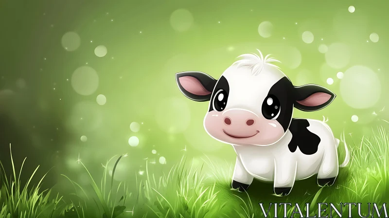 Cute Cartoon Cow in Nature AI Image