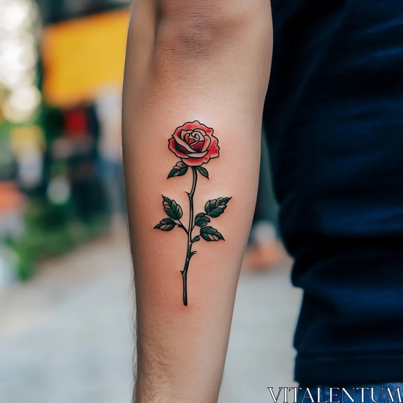 Intricate Red Rose Arm Tattoo AI Image