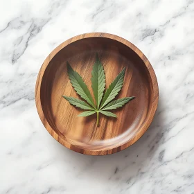 Nature and Simplicity: Green Leaf on Wooden Dish