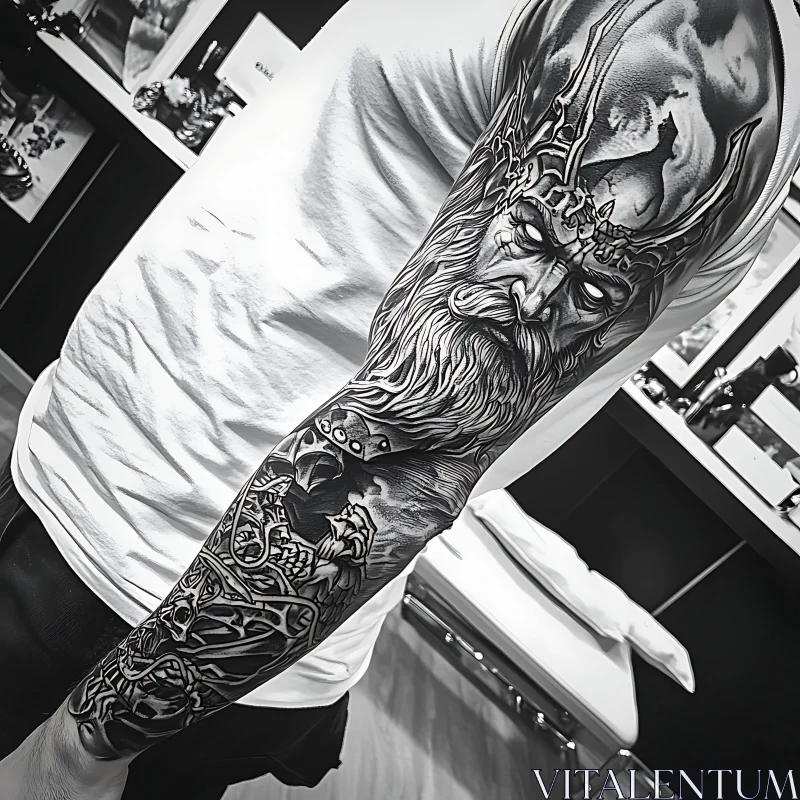 Majestic King Arm Tattoo in Black and White AI Image