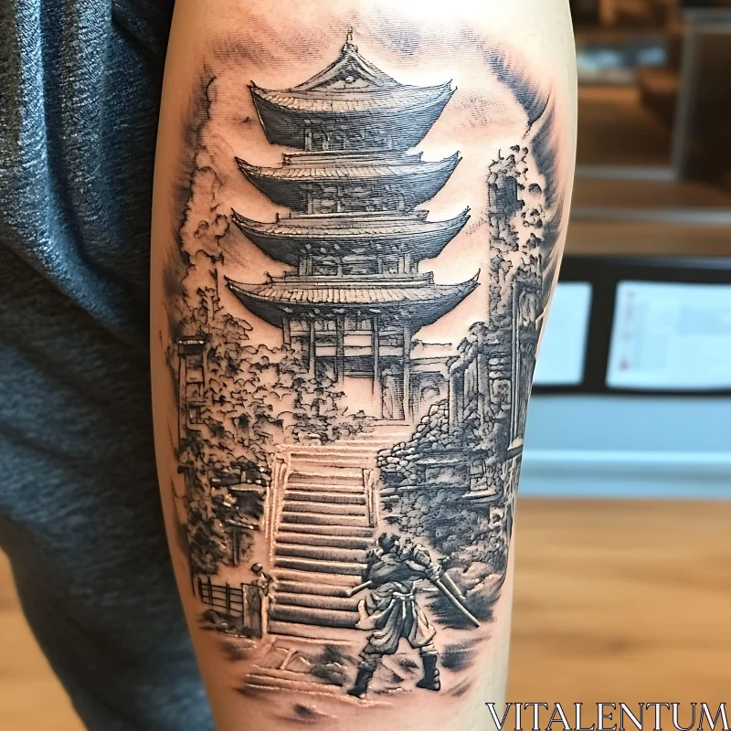 Traditional Japanese Temple Tattoo AI Image