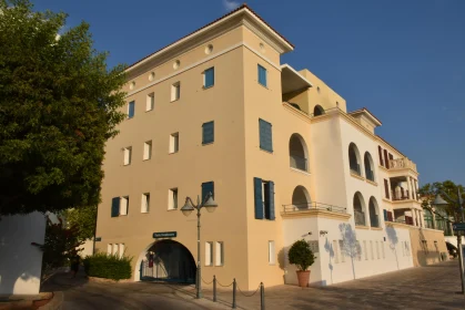 Cyprus Mediterranean Building with Blue Shutters