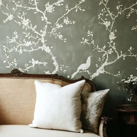 Floral Wallpaper and Bird Interior