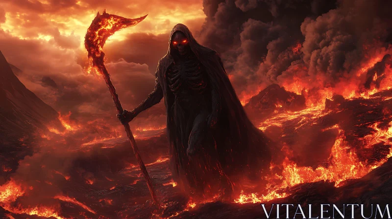 AI ART Grim Reaper in Volcanic Landscape