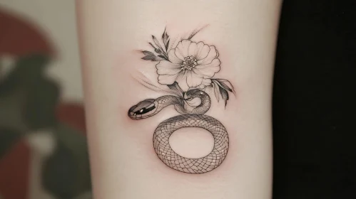 Elegant Snake and Flower Tattoo Design