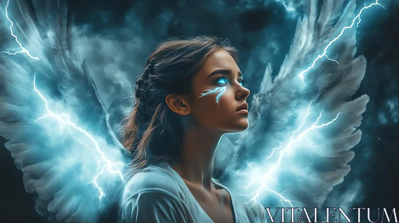 AI ART Winged Woman with Lightning Power