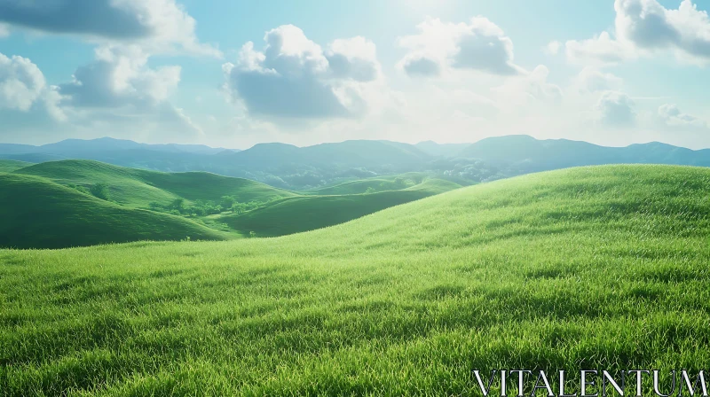 AI ART Rolling Green Hills Under Blue Sky