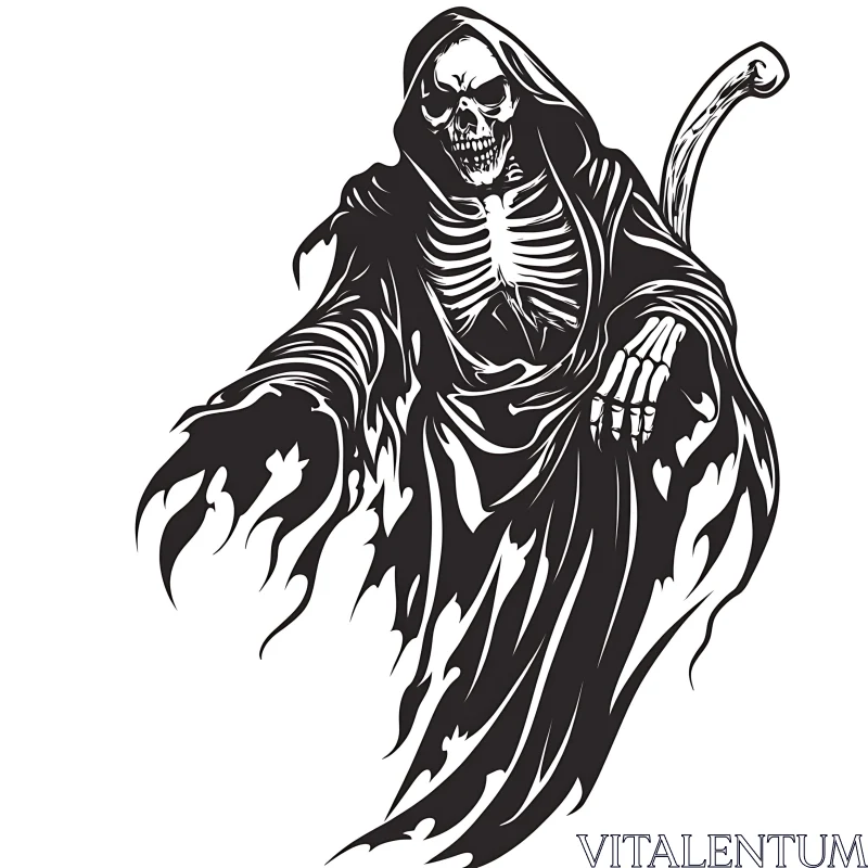 AI ART Stylized Grim Reaper in Black and White